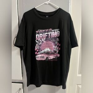 Romwe Anime Men’s Car Tee Black Y2K Short Sleeve XL